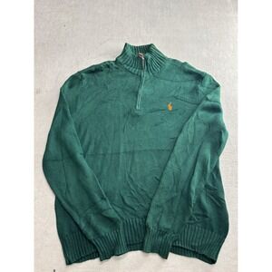 Polo Ralph Lauren Green 100% Pima Cotton 1/4 Zip Sweater Mens L